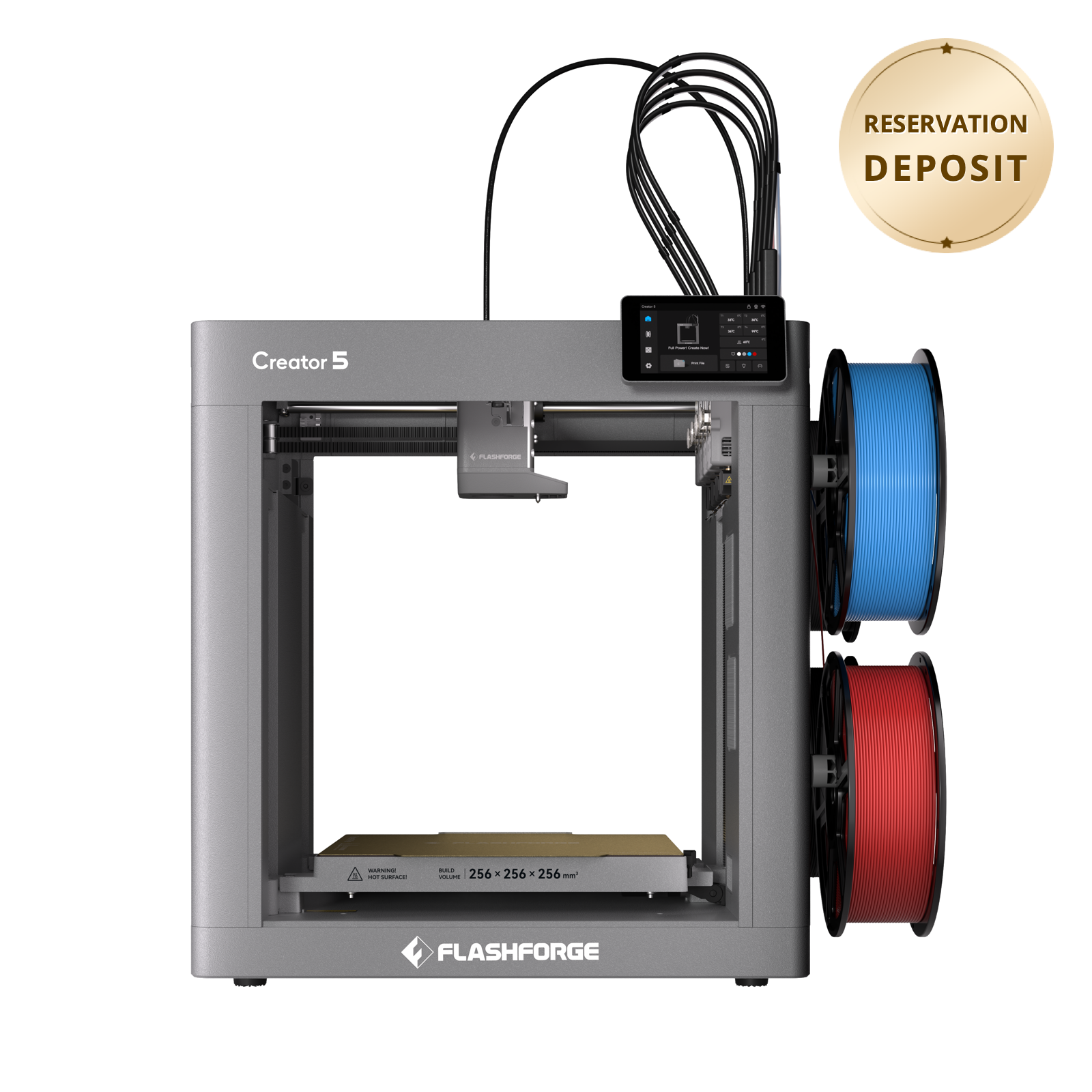 Flashforge Creator 5 4-Toolheads Multi-Color 3D Printer | 500% Faster, Zero Purge Waste