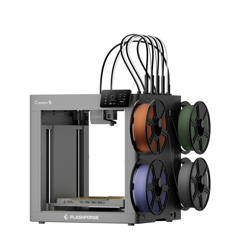 Flashforge Creator 5 4-Toolheads Multi-Color 3D Printer | 500% Faster, Zero Purge Waste